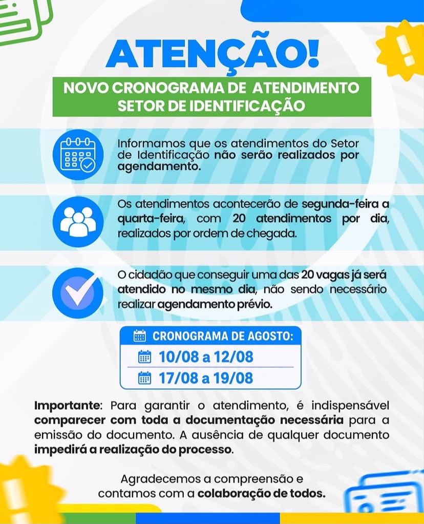 Novo cronograma do Setor de Identificação